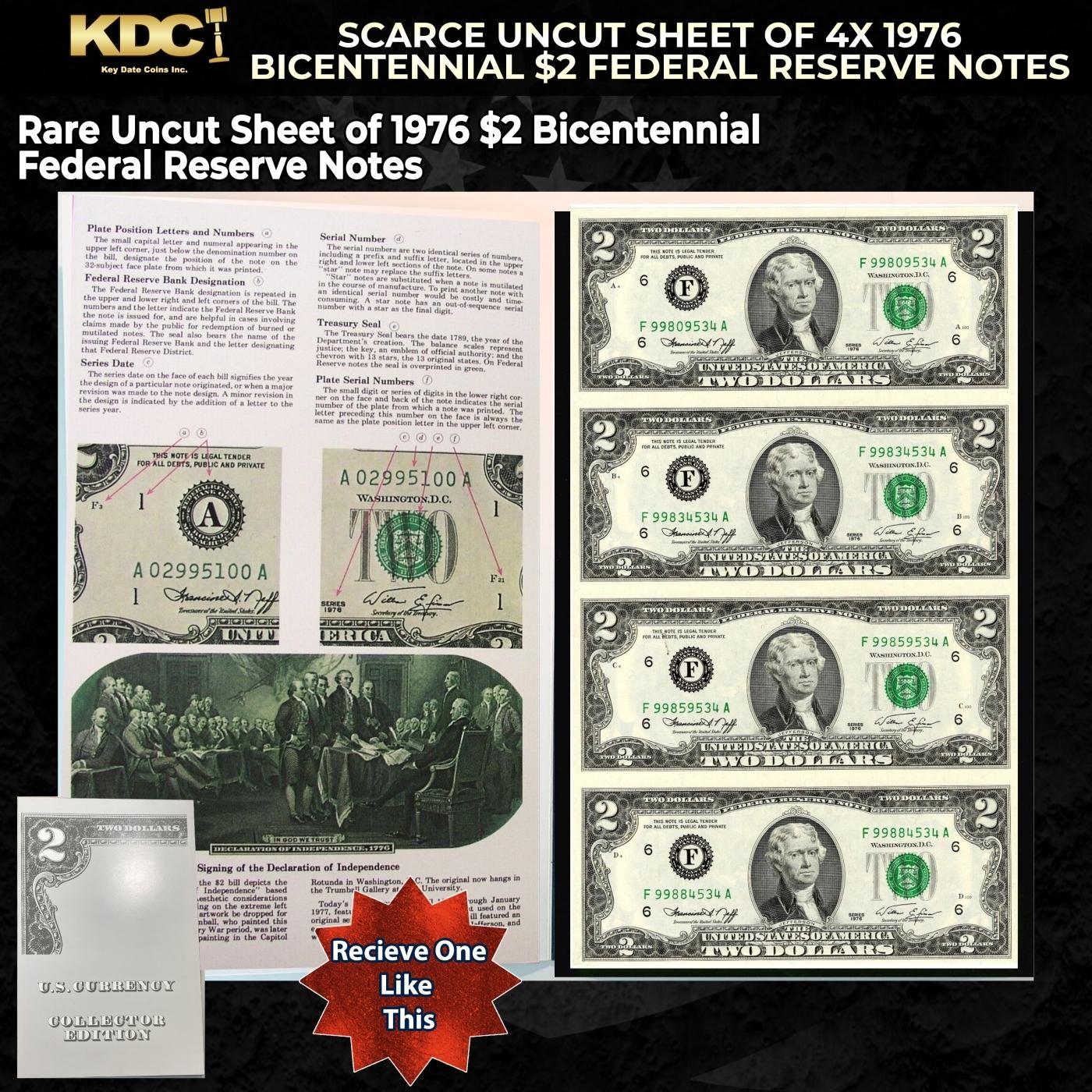 Scarce Uncut Sheet of 4x 2006 $1 Federal Reserve Notes In BeP Folder