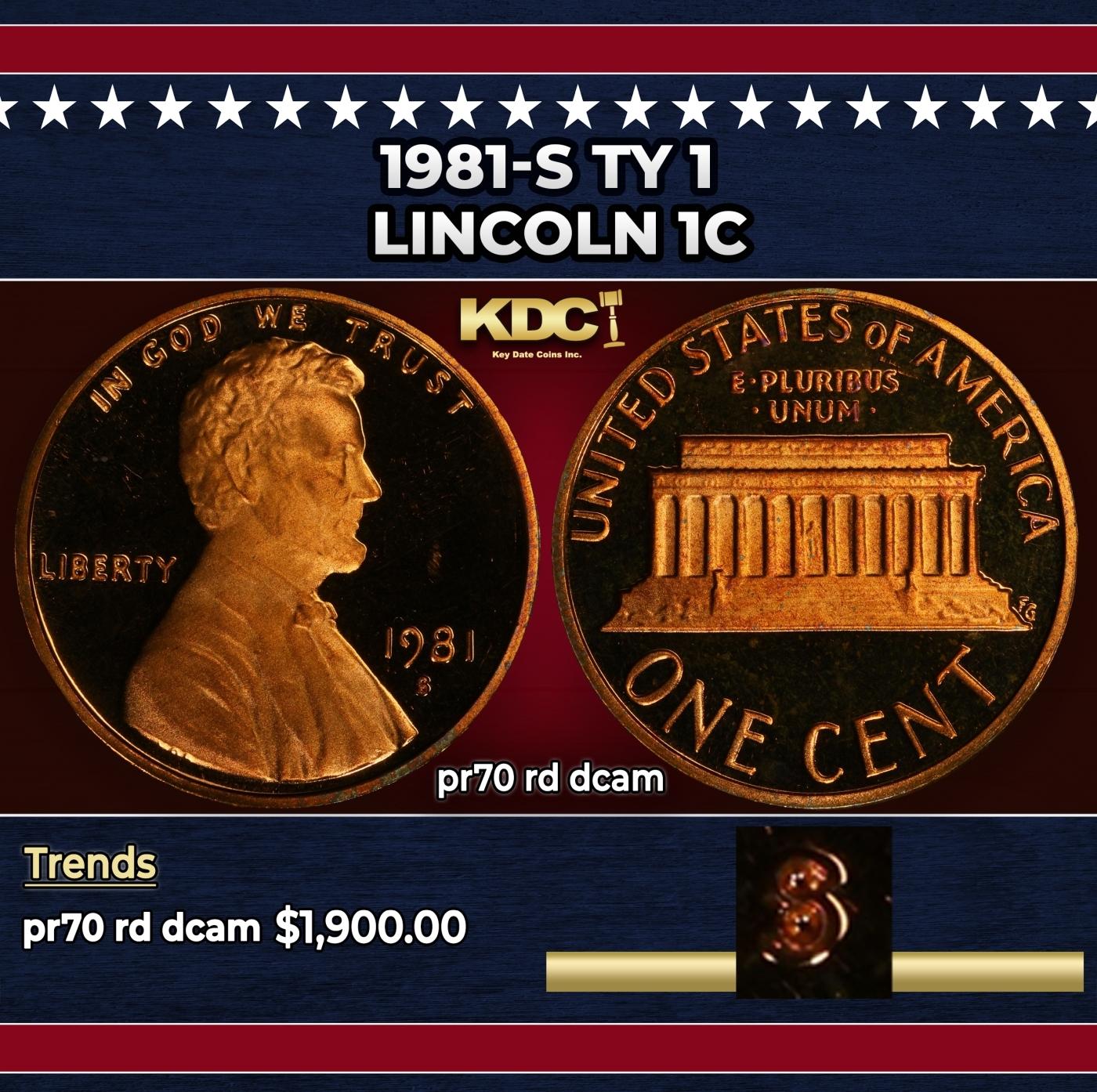 1981-s Ty 1 Proof Lincoln Cent 1c pr70 rd dcam SEGS