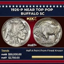 1926-p Buffalo Nickel Near Top Pop 5c ms67+ SEGS
