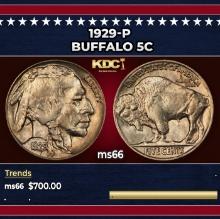 1929-p Buffalo Nickel 5c Grades ms66