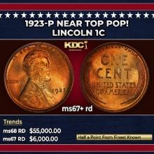 1923-p Lincoln Cent Near Top Pop! 1c ms67+ rd SEGS