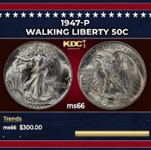 1947-p Walking Liberty Half Dollar 50c Grades ms66