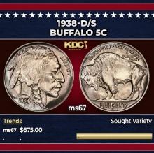 1938-d/s Buffalo Nickel 5c ms67 SEGS