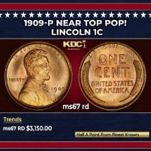 1909-p Lincoln Cent Near Top Pop! 1c ms67 rd SEGS