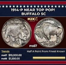 1914-p Buffalo Nickel Near Top Pop! 5c ms67 SEGS