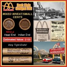 Lincoln Wheat Cent 1c Mixed Roll Orig Brandt McDonalds Wrapper, 1912-d end, Indian other end