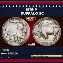 1916-p Buffalo Nickel 5c Grades ms65