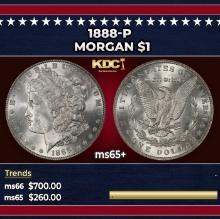 1888-p Morgan Dollar $1 Grades ms65+