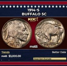 1914-s Buffalo Nickel 5c ms65 SEGS