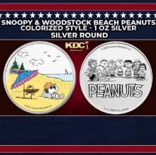 Snoopy & Woodstock Beach Peanuts Colorized Style - 1 oz Silver Round Round