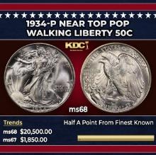1934-p Walking Liberty Half Dollar Near Top Pop 50c ms68 SEGS