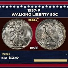 1937-p Walking Liberty Half Dollar 50c Grades ms66