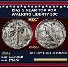 1942-s Walking Liberty Half Dollar Near Top Pop 50c ms66+ SEGS