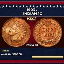 1903 Indian Cent . 1c Grades ms64 rd