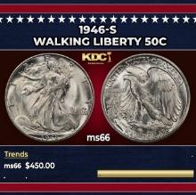 1946-s Walking Liberty Half Dollar 50c Grades ms66