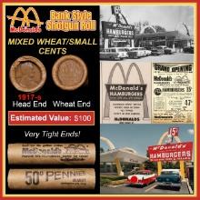 Lincoln Wheat Cent 1c Mixed Roll Orig Brandt McDonalds Wrapper, 1917-s end, Wheat other end