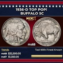 1936-d Buffalo Nickel TOP POP! 5c ms68 SEGS
