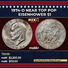 1974-d Eisenhower Dollar Near Top Pop $1 ms66+ SEGS