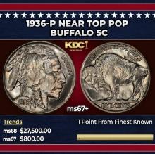 1936-p Buffalo Nickel Near Top Pop 5c ms67+ SEGS