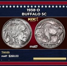 1938-d Buffalo Nickel 5c ms67 SEGS