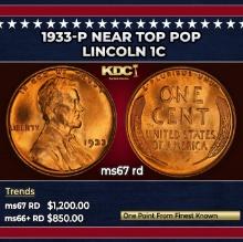 1933-p Lincoln Cent Near Top Pop 1c ms67 rd SEGS