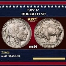1917-p Buffalo Nickel 5c ms66 SEGS