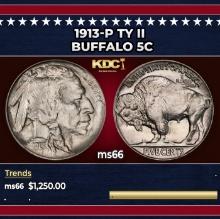 1913-p Ty II Buffalo Nickel 5c ms66 SEGS