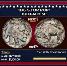 1936-s Buffalo Nickel TOP POP! 5c ms67+ SEGS