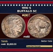 1916-s Buffalo Nickel 5c ms65 SEGS
