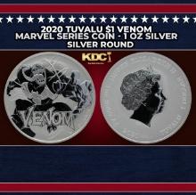 2020 Tuvalu $1 Venom Marvel Series Coin - 1 oz Silver Round Round