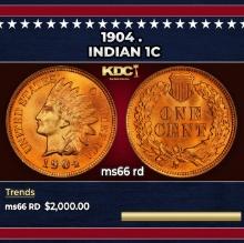 1904 Indian Cent . 1c ms66 rd SEGS