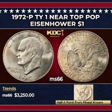 1972-p Ty 1 Eisenhower Dollar Near Top Pop $1 ms66 SEGS