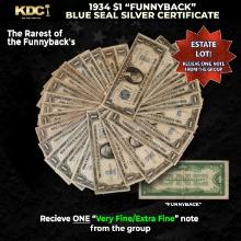 1x 1934 $1 Funnyback Blue Seal Silver Certificate Grades VF/XF