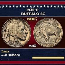 1935-p Buffalo Nickel 5c ms67 SEGS