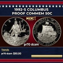 1992-s Columbus Proof Modern Commem Half Dollar 50c pr70 dcam SEGS