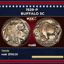 1929-p Buffalo Nickel 5c Grades ms66