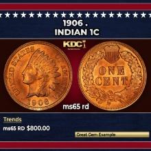 1906 Indian Cent . 1c Grades ms65 rd
