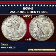 1936-s Walking Liberty Half Dollar 50c Grades ms65