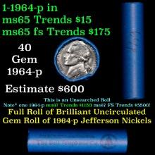 BU Shotgun Jefferson 5c roll, 1964-p 40 pcs Bank $2 Nickel Wrapper