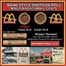 Lincoln Wheat Cent 1c Mixed Roll Orig Brandt McDonalds Wrapper, 1916-p end, Indian other end