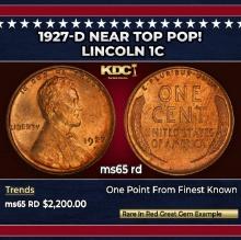 1927-d Lincoln Cent Near Top Pop! 1c ms65 rd SEGS