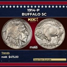 1914-p Buffalo Nickel 5c Grades ms65