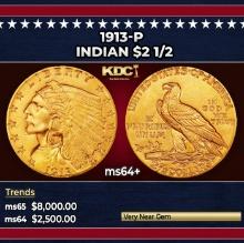 1913-p Gold Indian Quarter Eagle $2 1/2 ms64+ SEGS