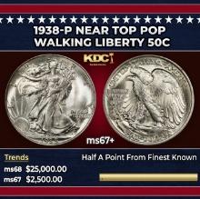 1938-p Walking Liberty Half Dollar Near Top Pop 50c ms67+ SEGS