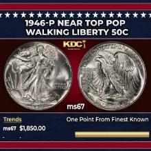 1946-p Walking Liberty Half Dollar Near Top Pop 50c ms67 SEGS