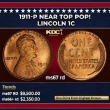 1911-p Lincoln Cent Near Top Pop! 1c ms67 rd SEGS