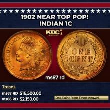 1902 Indian Cent Near Top Pop! 1c ms67 rd SEGS