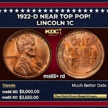 1922-d Lincoln Cent Near Top Pop! 1c ms65+ rd SEGS