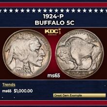 1924-p Buffalo Nickel 5c ms65 SEGS