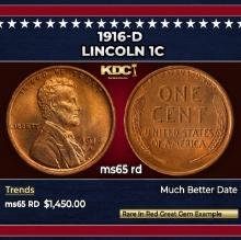 1916-d Lincoln Cent 1c ms65 rd SEGS